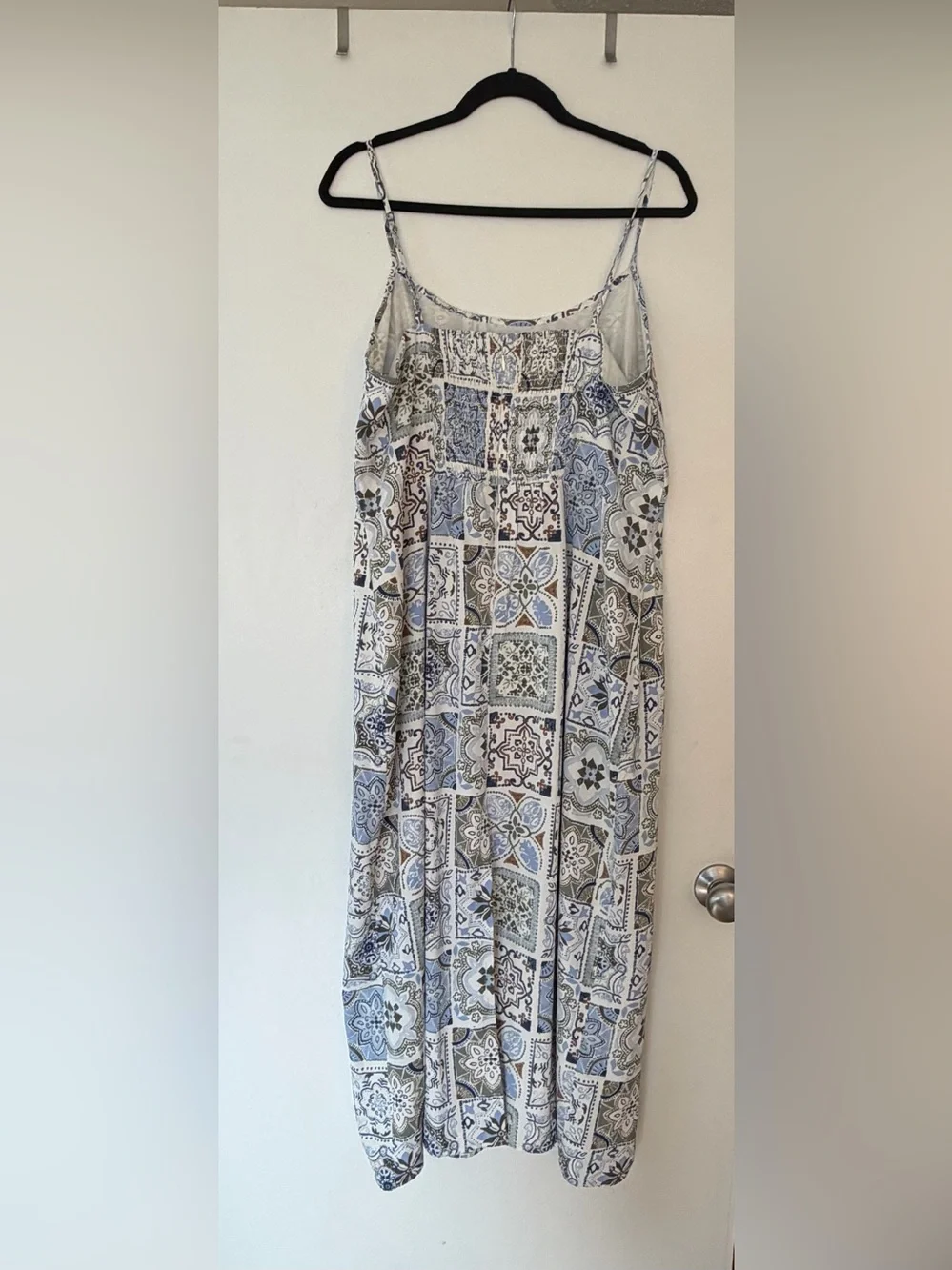 Abercrombie & Fitch Blue, White & Olive Tile-Print Maxi Dress